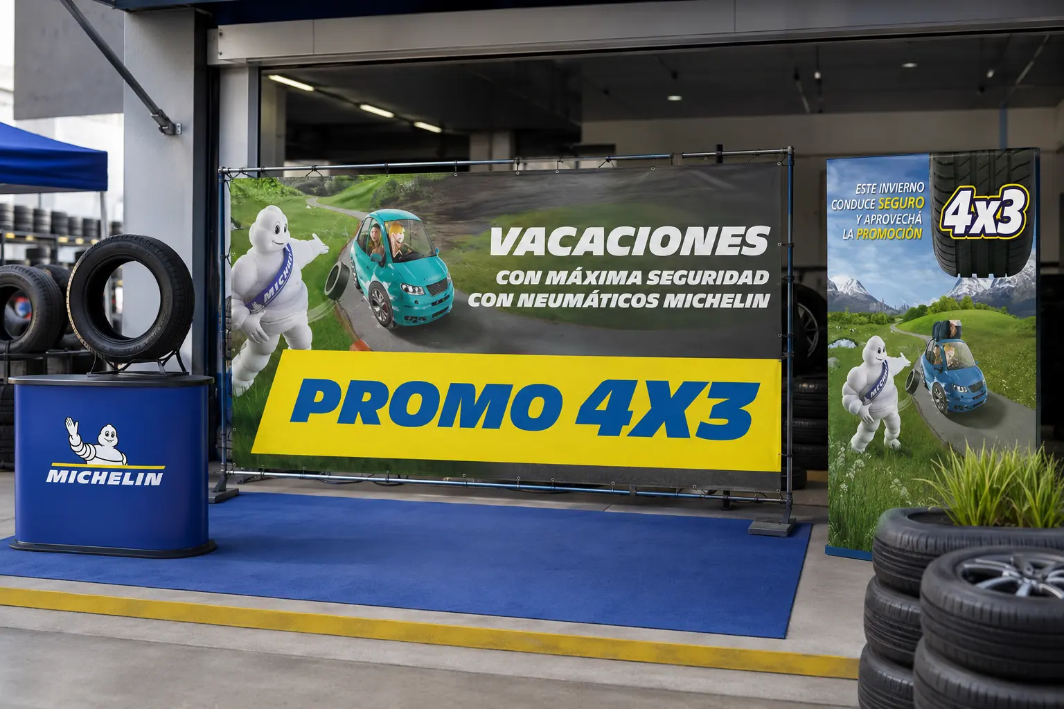 Mockup de activación territorial para la promoción Michelin 4x3